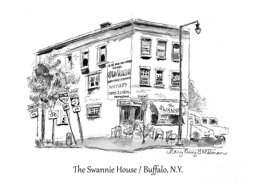 Buffalo Ny Swannie House Historic Tavern Pub Mary Kunz Goldman Ink Sketch Drawing
