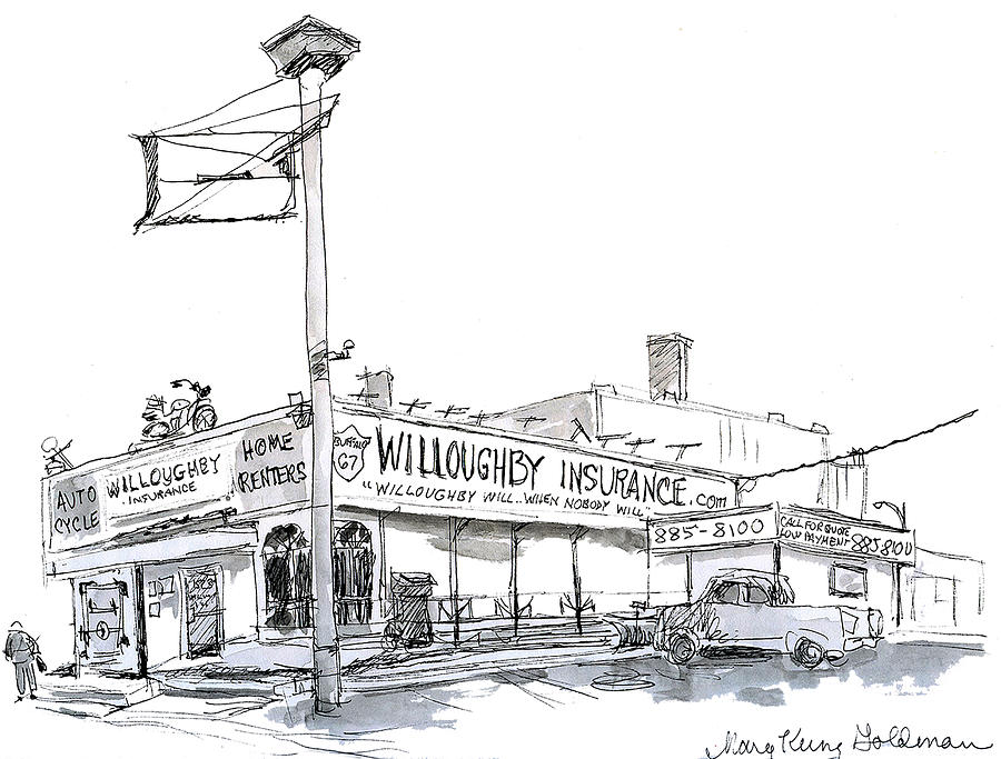 Buffalo Ny Willoughby Insurance Whimsical Ink Sketch Of Offbeat Office Drawing By Mary Kunz Goldman