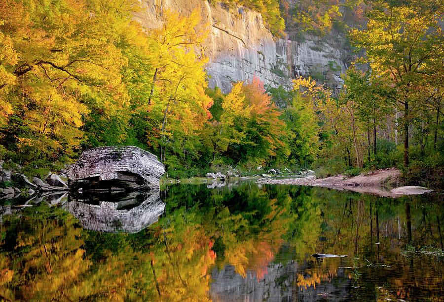 Buffalo River Reflections- Arkansas Autumn Print Photograph by Harriet Feagin