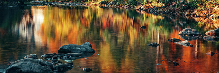 Buffalo River Rocks And Autumn Reflections Panorama Photograph by Gregory Ballos