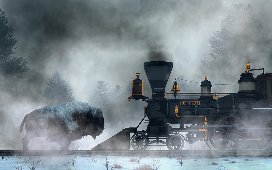 Buffalo versus Train Digital Art by Daniel Eskridge