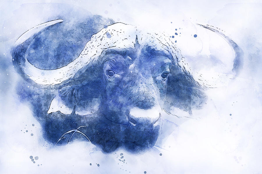 Buffalo, Watercolor - 01 Painting by AM FineArtPrints