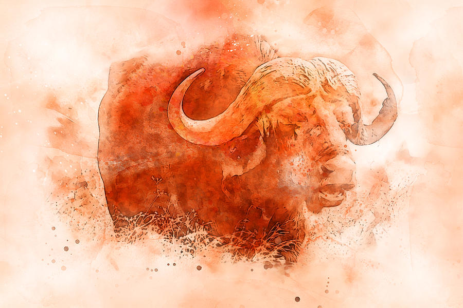 Bison Painting - Buffalo, Watercolor - 04 by AM FineArtPrints