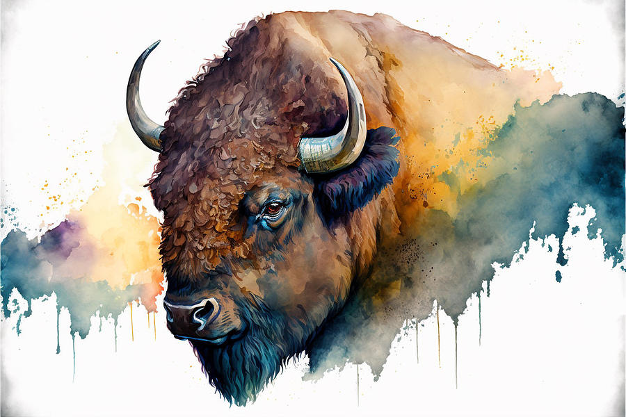 Buffalo Digital Art - Buffalo Watercolor by Steve McKinzie
