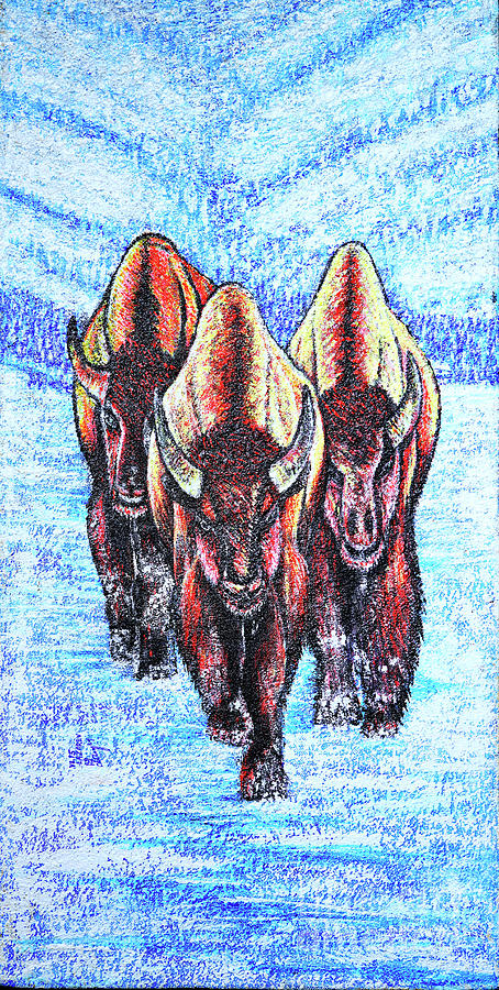 Winter Painting - Buffalos by Viktor Lazarev