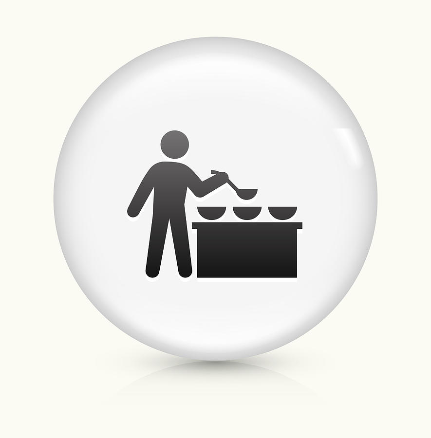 Buffet and Soup Kitchen icon on white round vector button Drawing by Bubaone