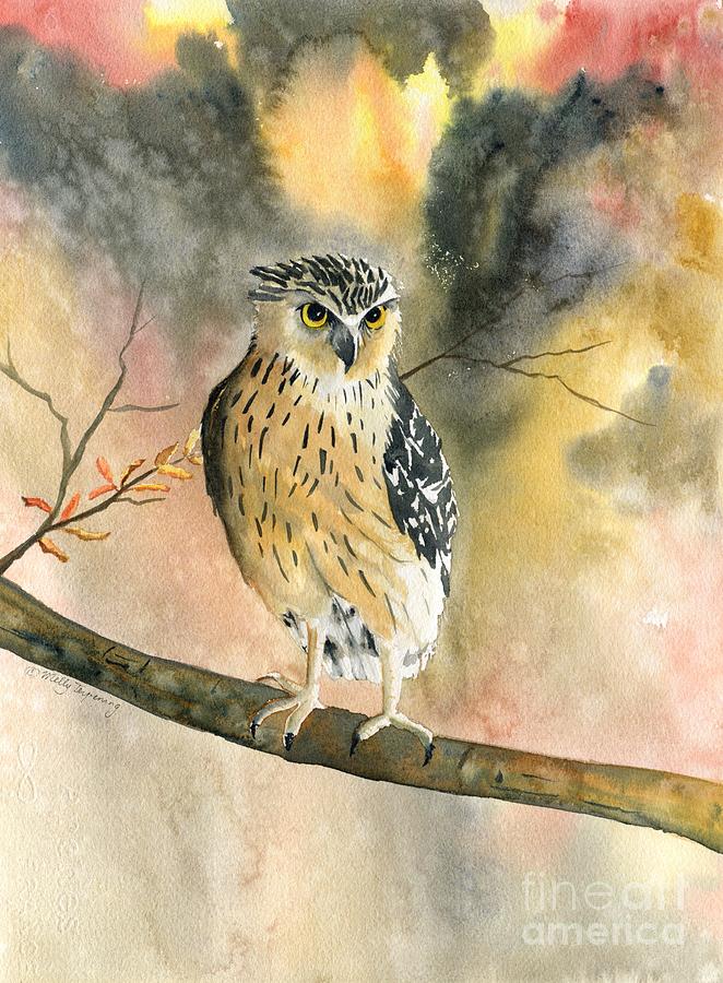Buffy Fish Owl  Painting by Melly Terpening