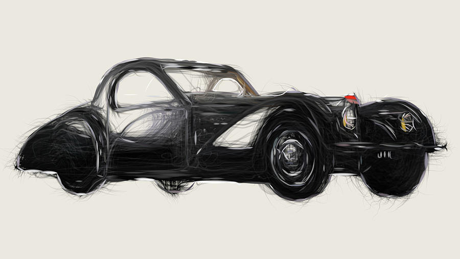 Bugatti Type 57S Coupe Drawing Digital Art by CarsToon Concept