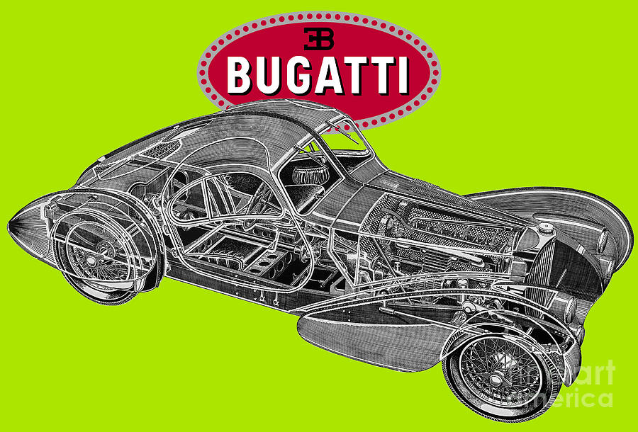 Bugatti Type 57SC Atlantis. Cutaway automotive art Drawing by Vladyslav ...