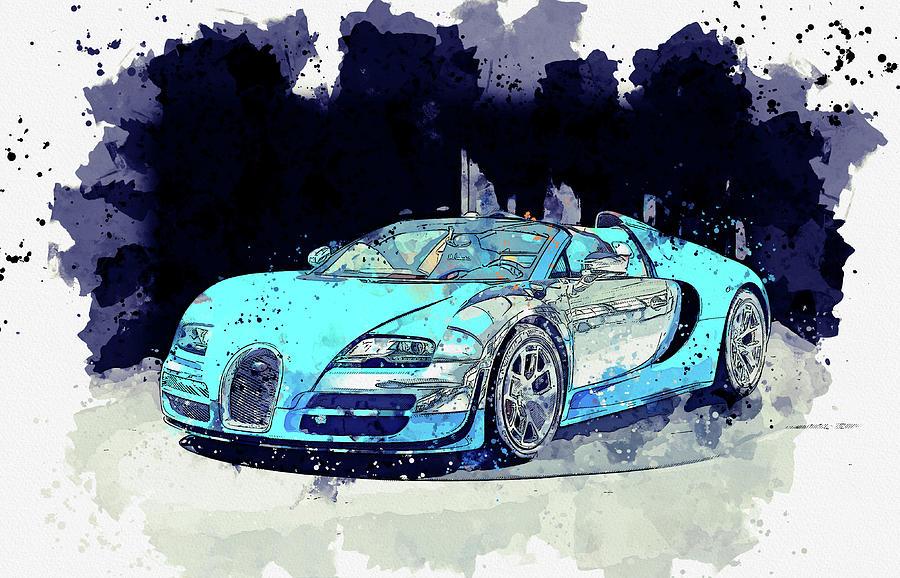 Bugatti Veyron Grand Sport Vitesse - Watercolor ca 2020 by Ahmet Asar  Digital Art by Celestial Images - Pixels