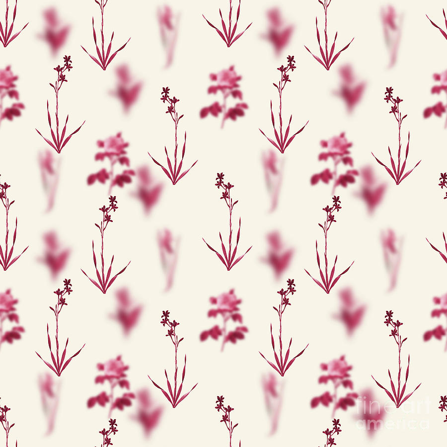 Bugle Lily Botanical Seamless Pattern In Viva Magenta N.1307 Mixed Media