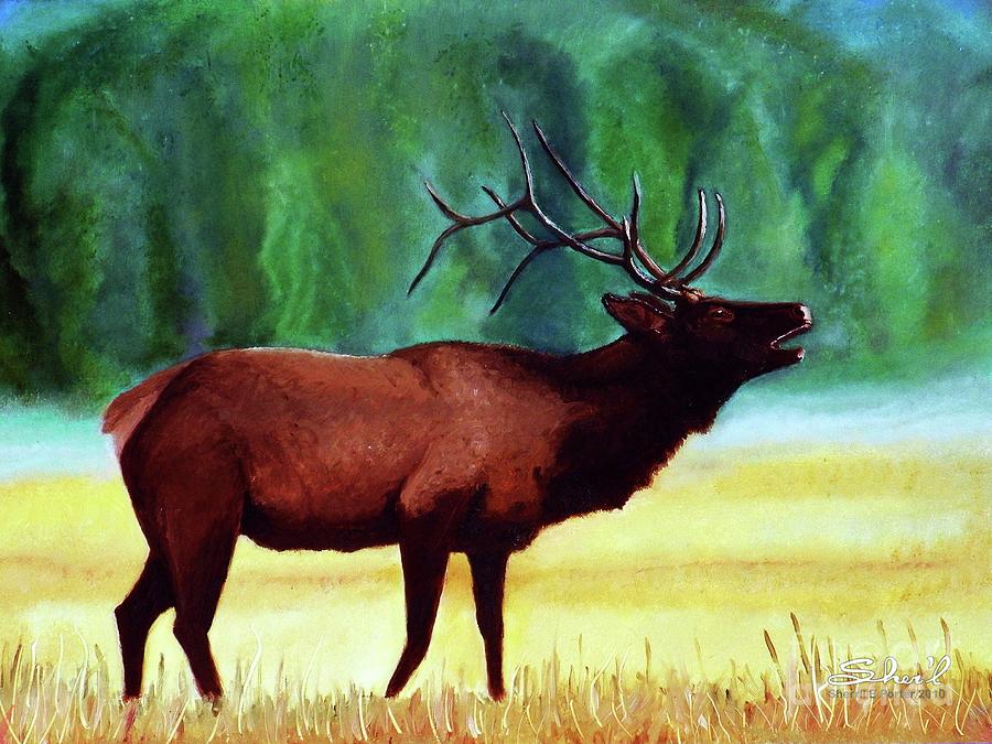 Bugling Elk Painting by Sherril Porter