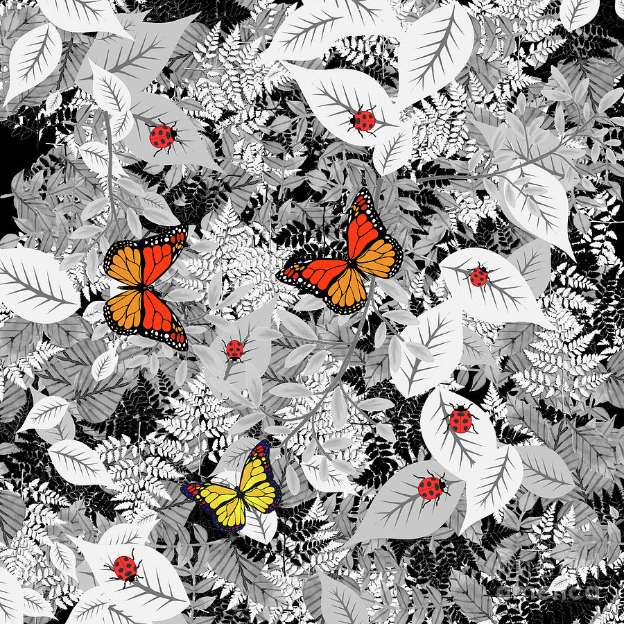 Black And White Digital Art - Bugs and foliage by Gaspar Avila