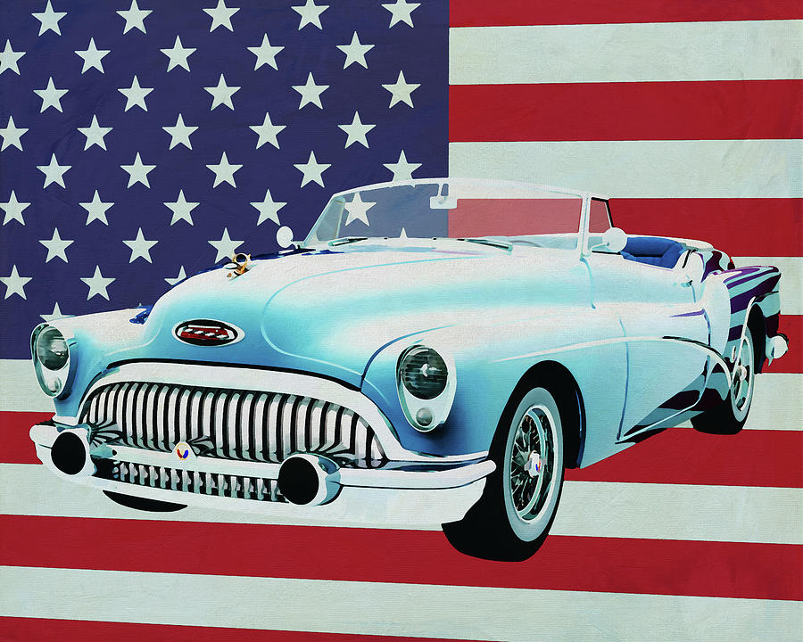 Buick Skylark Convertible 1956 with flag of the U.S.A. Painting by Jan Keteleer