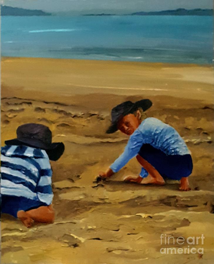 Daniel Painting - Building a sand castle, when the time comes, let it dissolve into the sea  by Eli Gross
