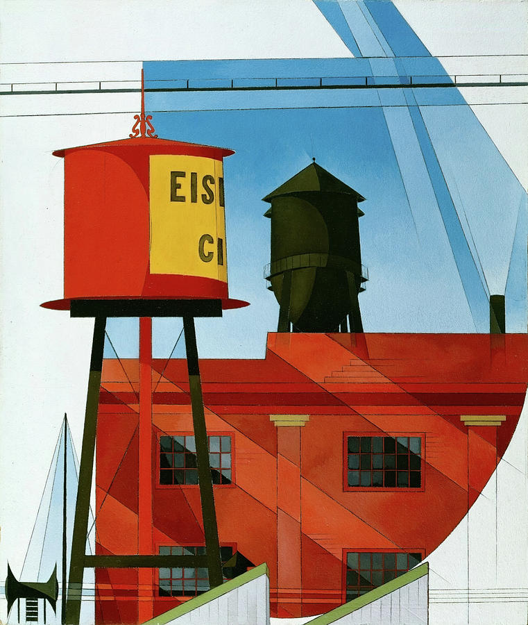 Building abstraction - industrial cityscape with water tower Painting by Charles Demuth