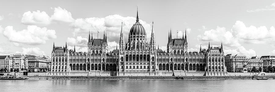 Building of Hungarian Parliament with Danube river, b and w Photograph by Viktor Wallon-Hars