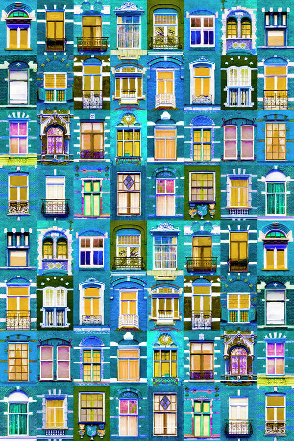 Building Windows Doors 5 Windows of the World - Amsterdam Painting by Tony Rubino