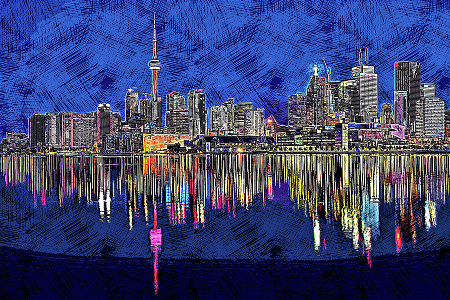 Skyscraper Painting - Buildings - Canada, night, ontario, toronto, illumination by Art Market America