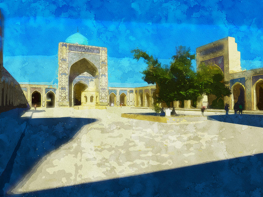 Bukhara Mosque Kalon Mosque, watercolor 2019 Painting by Celestial Images