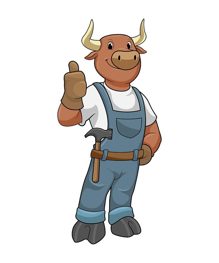 Bull as Handyman with Hammer Painting by Markus Schnabel - Pixels