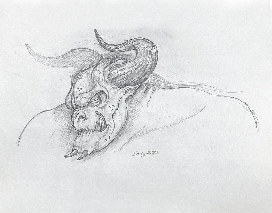 Bull Demon Drawing by Shawn Dooley