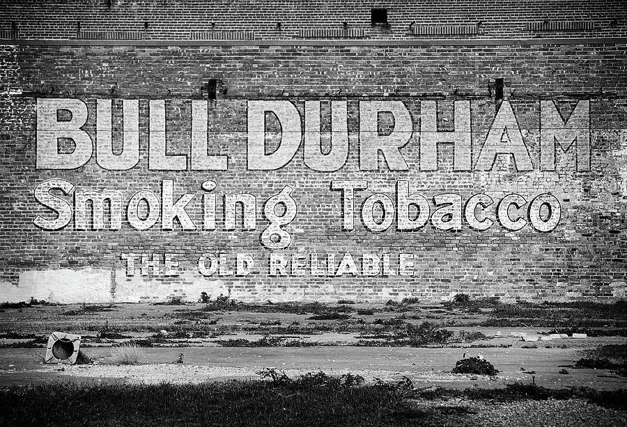 Bull Durham Smoking Tobacco Retro Fifties Vintage Americana Painted Wall Advert Black and White Photograph by Shawn OBrien