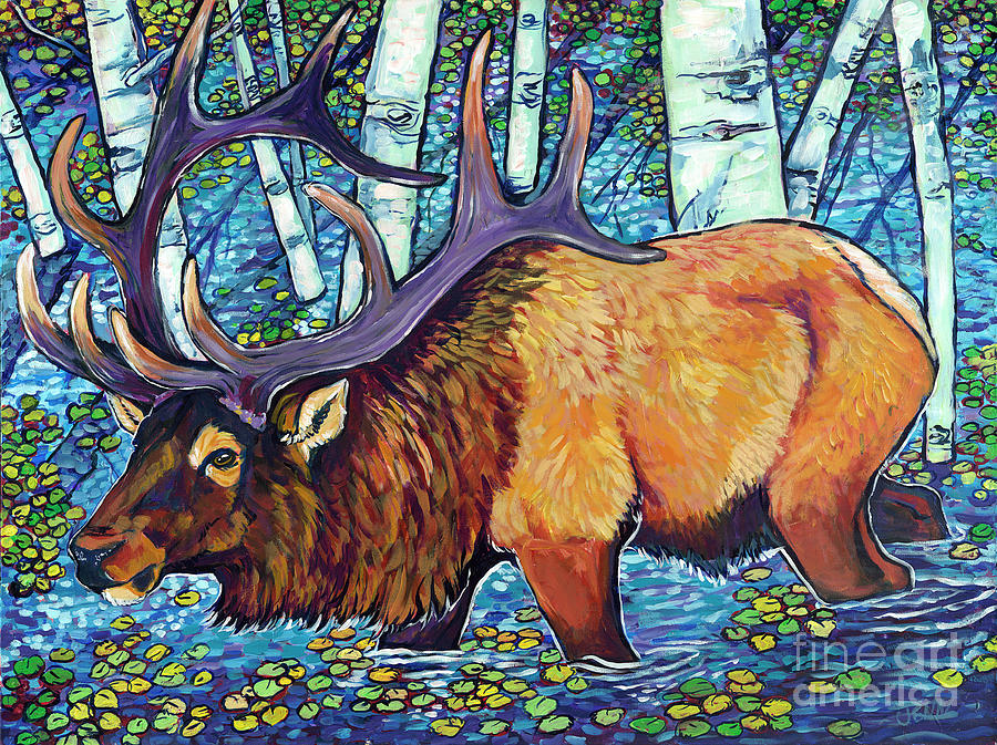 Bull Elk Cool Down Painting by Jenn Cunningham