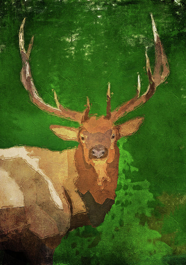 Bull Elk On Green Forest Painting by Dan Sproul