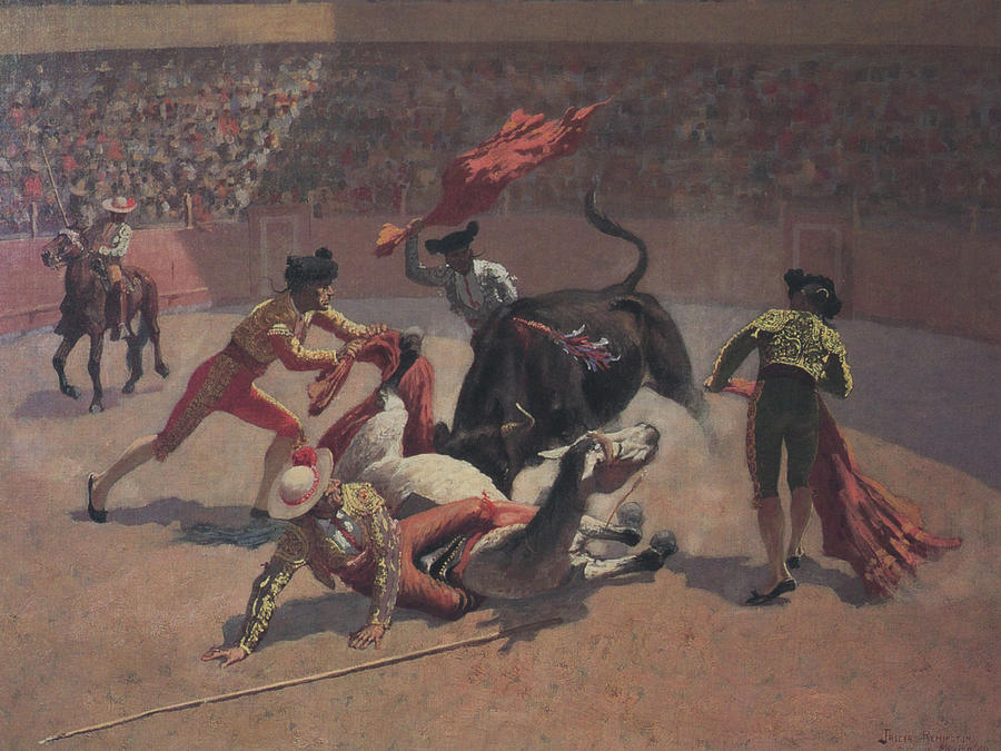Frederic Remington Drawing - Bull Fight in Mexico by Frederic Remington