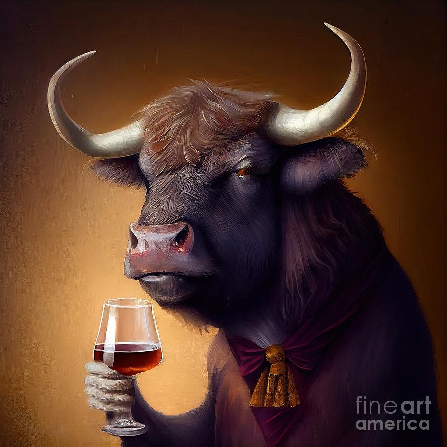 Wildlife Painting - Bull Having Drink  by N Akkash