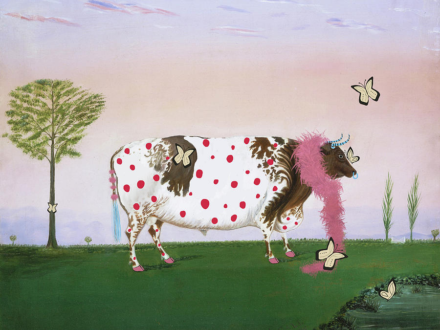Bull in A Pink Boa Painting by Jacquie Gouveia