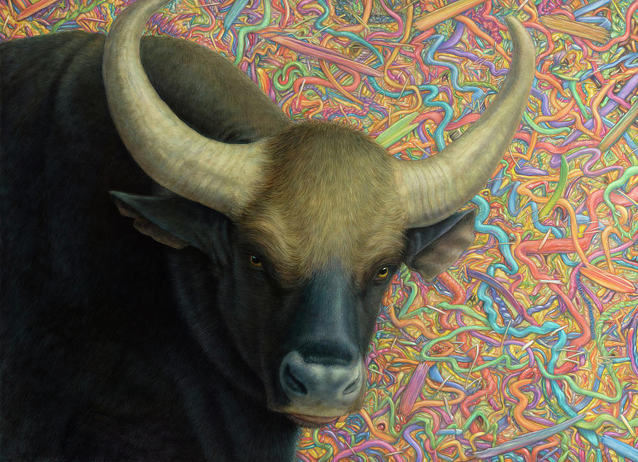 Buffalo Painting - Bull in a Plastic Shop by James W Johnson
