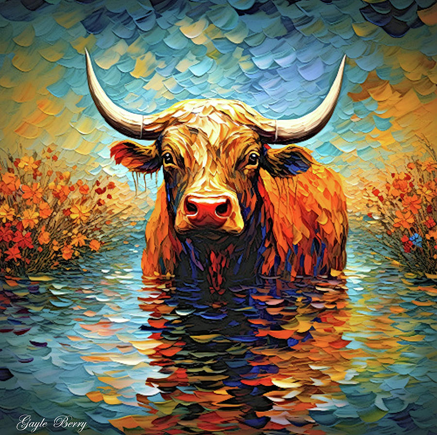 Pattern Digital Art - Bull Standing In Water by Gayle Berry