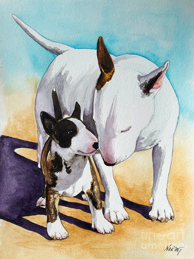 Bull Terrier Mom and her Son Painting by Jindra Noewi