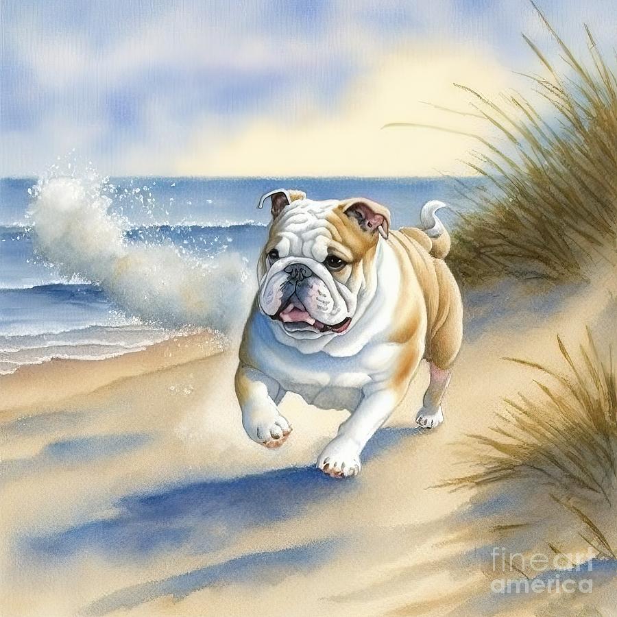 Summer Painting - Bulldog dog at beach by N Akkash