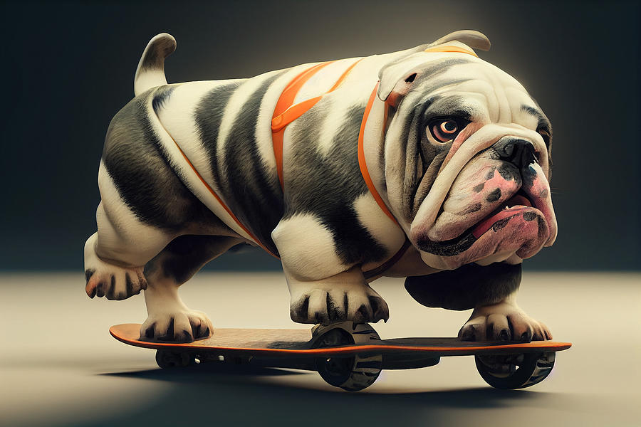 Bulldog On A Skateboard Collection 2 Mixed Media by Marvin Blaine