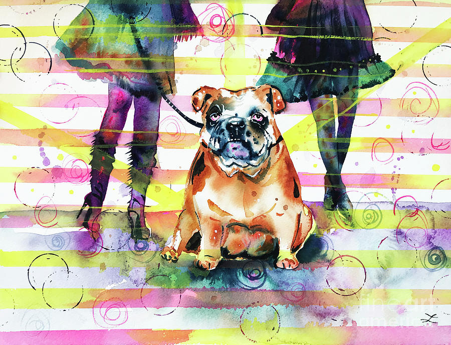 Bulldog on Catwalk  Painting by Zaira Dzhaubaeva
