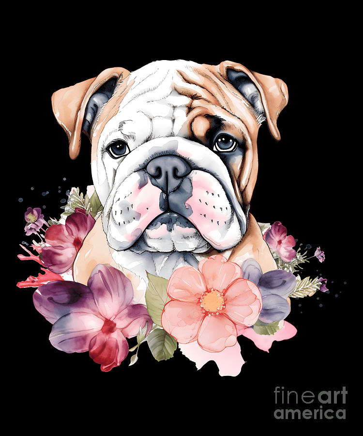 Bulldog Watercolor Floral Digital Art by Heidi Joyce - Fine Art America