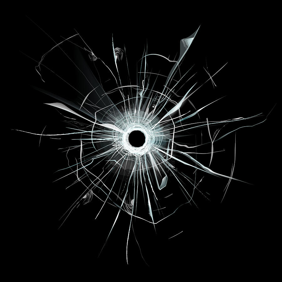 Bullet Hole Cracked Broken Window Painting by Tony Rubino