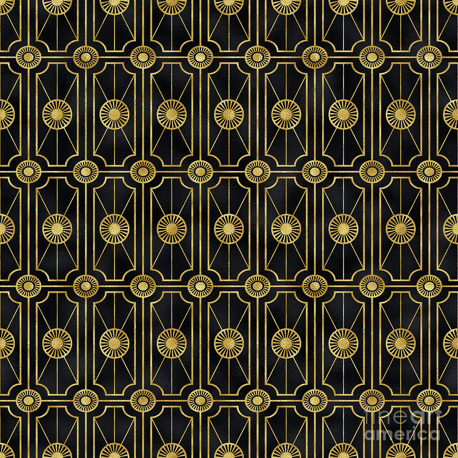 Bulleta - Gold Black Art Deco Seamless Pattern Digital Art by Sambel Pedes