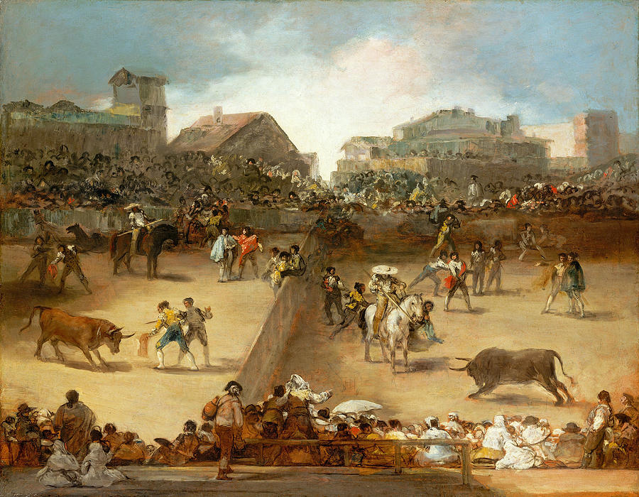 Bullfight in a Divided Ring Painting by Attributed to Francisco Goya