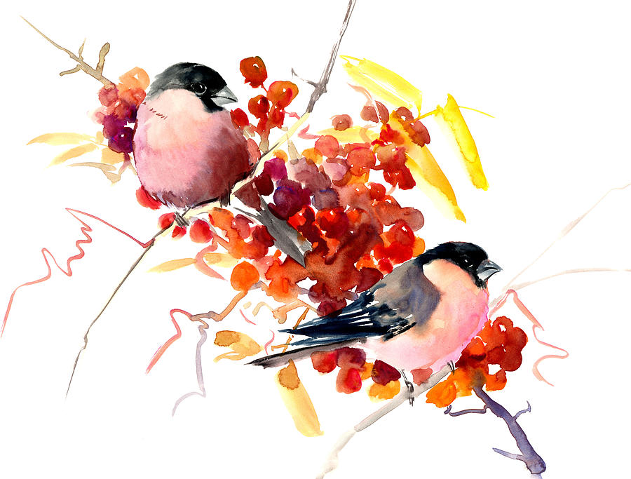 BUllfinch and the Fall Painting by Suren Nersisyan