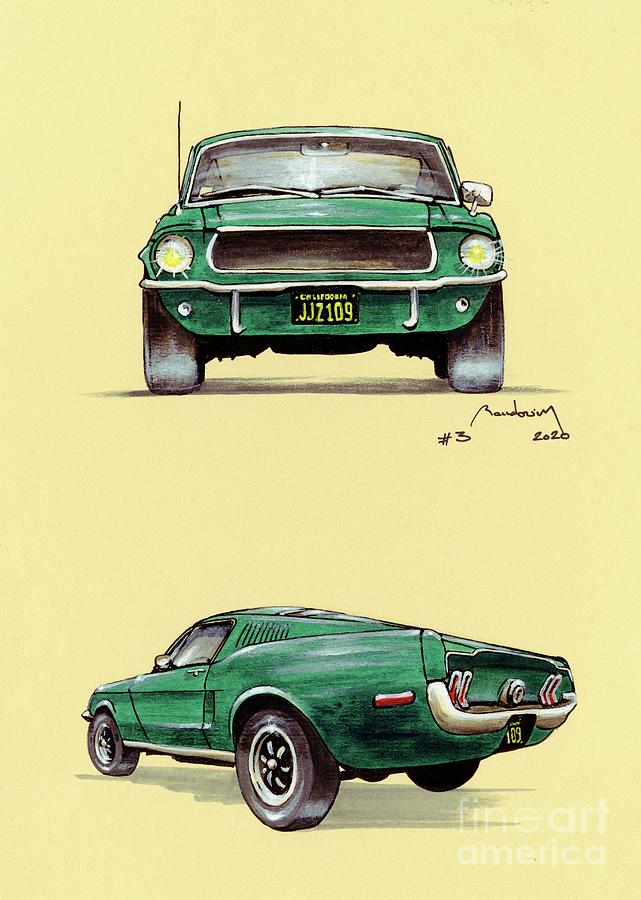 Bullitt Ford Mustang Painting by Alain BAUDOUIN ABmotorART