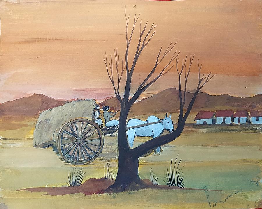 Bullockcart Painting by Padamvir Singh