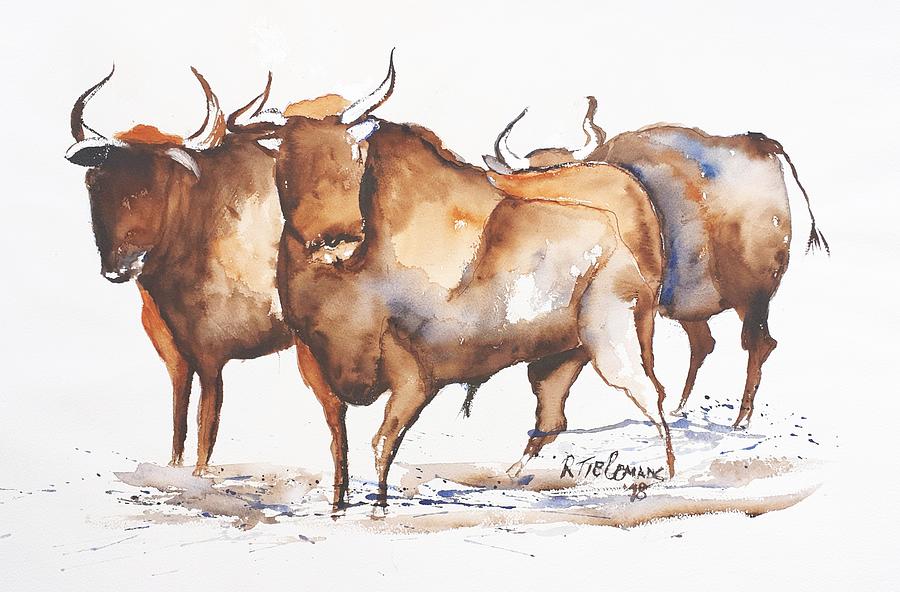 Bulls Painting by Rita Tielemans