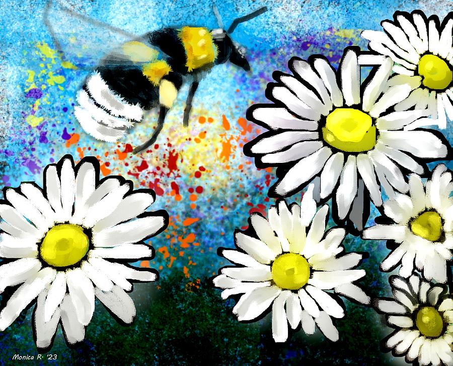 Daisy Digital Art - Bumble Bee and Daisies by Monica Resinger