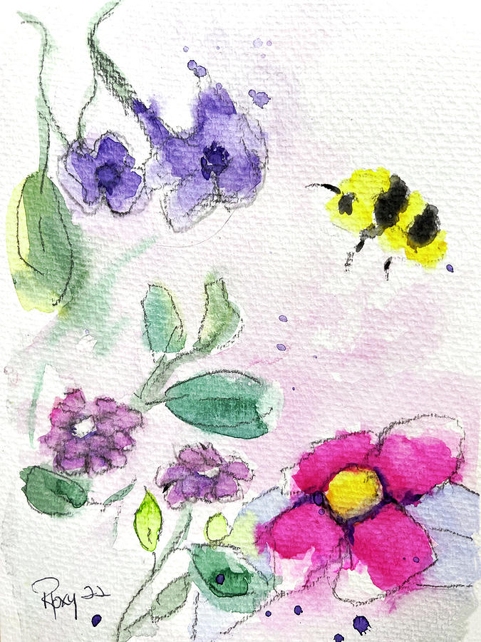 Bumble bee in the Garden Painting by Roxy Rich