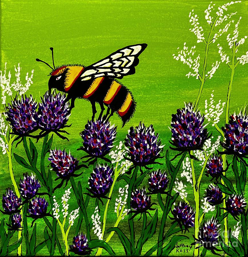 Bumble Bee On The Wild Clover Painting by Jeffrey Koss