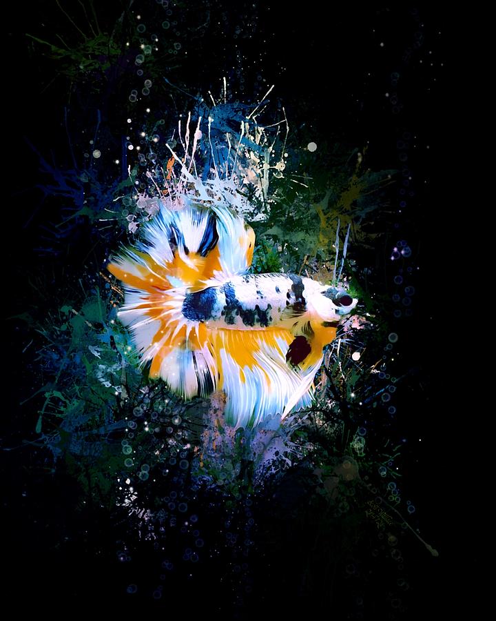 Bumblebee Betta Fish Vertical Portrait Digital Art